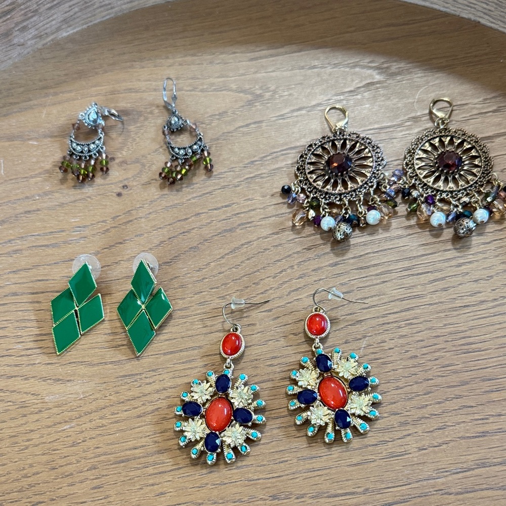 Gold and Multicolor Dangle Earrings Set